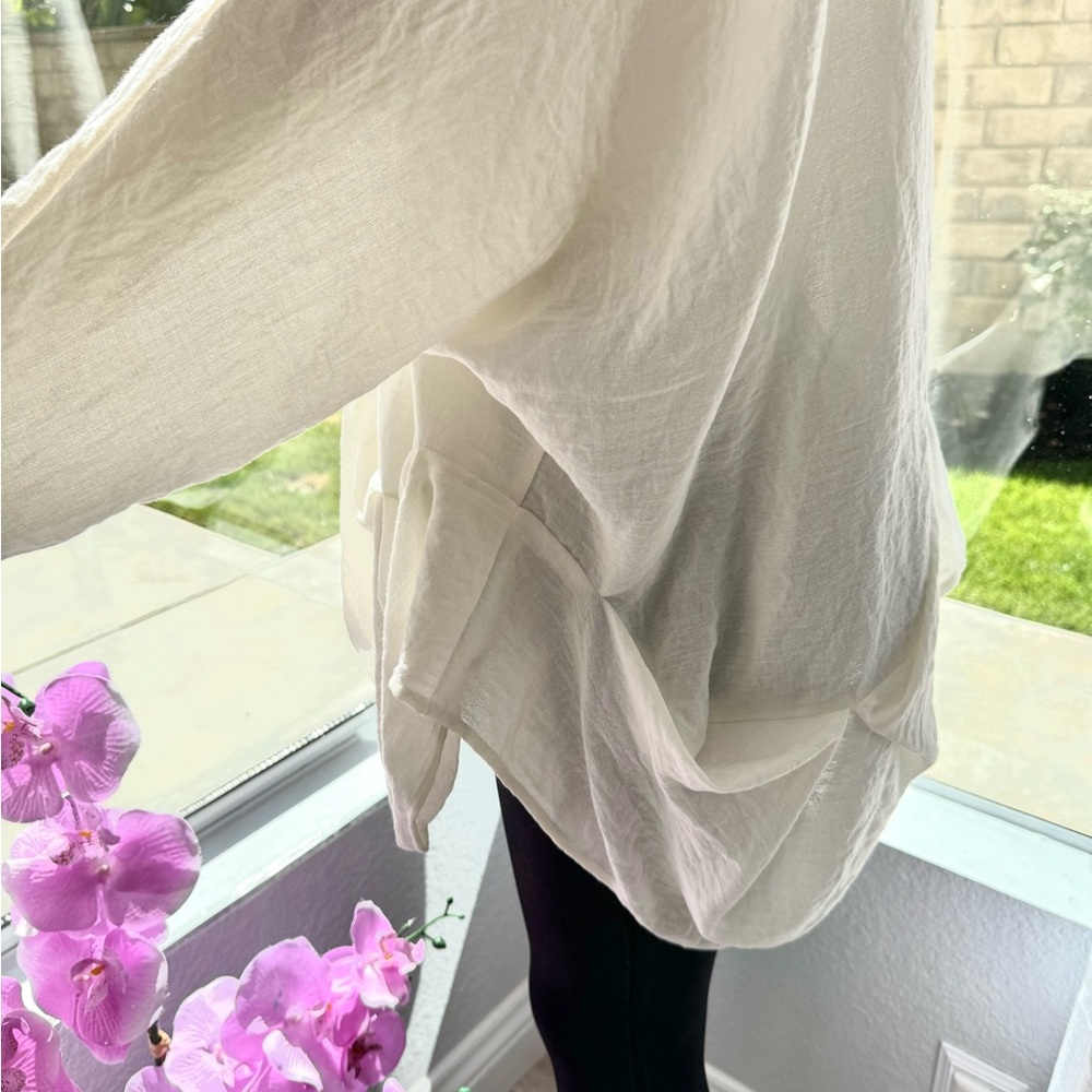 Kedem Sasson Langelook White Linen One Size Top Tunic Blouse Off White EUC - Picture 5 of 11